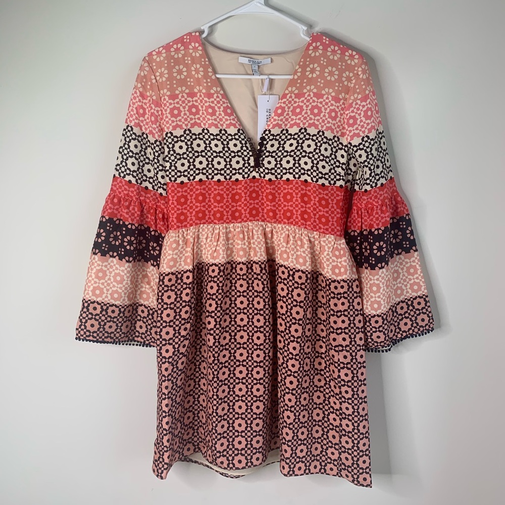 M2 Derek Lam 10 Crosby Mini Dress Womens 2 Pink Orange NWT Geometric Bell Sleeve - Picture 7 of 11